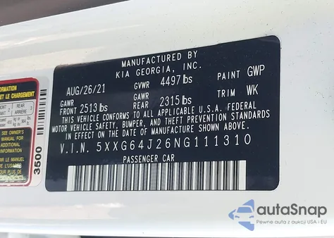 2022 Kia K5 Gt-Line z USA, uszkodzony, nr VIN 5XXG64J26NG111310